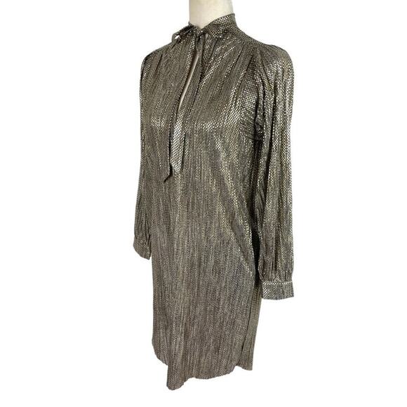 Sabina Musayev Agatha Metallic Gold Long Sleeve Mini Dress Neck Tie Size XXS - Picture 9 of 16